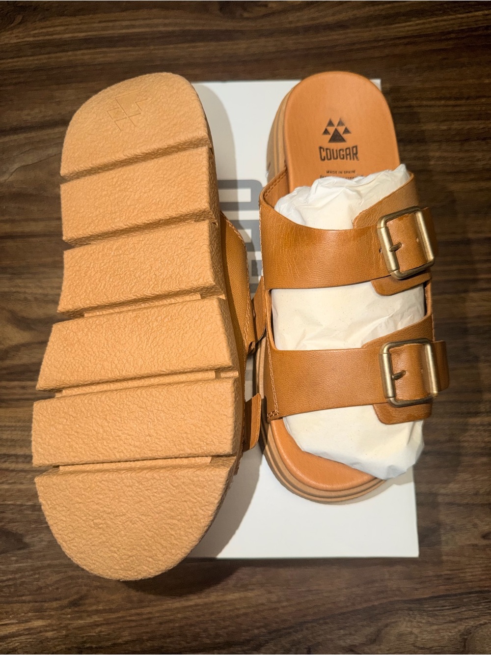Cougar Tan Double-Buckle Platform Sandals - Picture 4 of 5